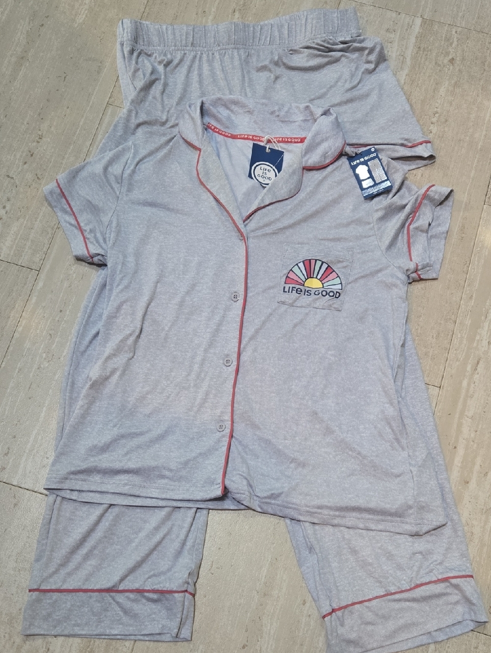 New Life is Good Soft & Cozy Three Piece Gray/Pink Trim Pajama Set